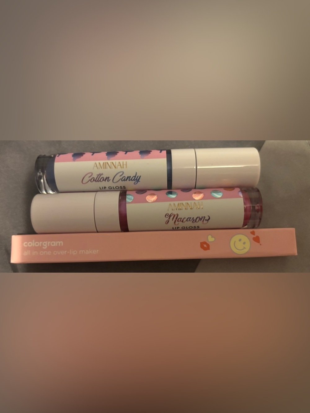 AMINNAH Cotton Candy & Macarons Lip Gloss Duo - Soft Pink Shine
